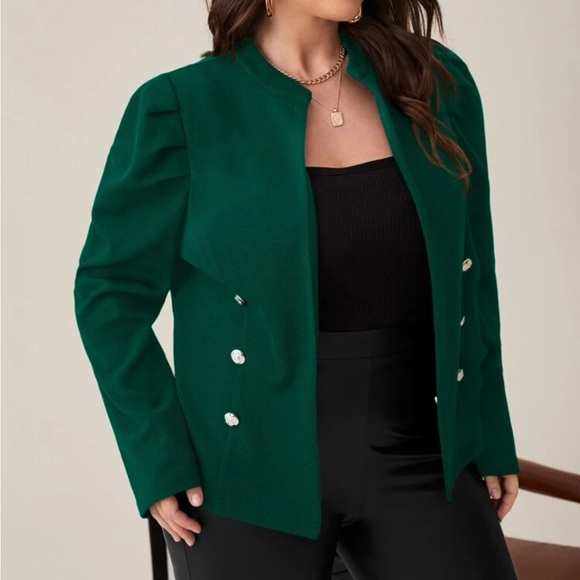 Plus size red puff sleeve jacket - Picture 9 of 13